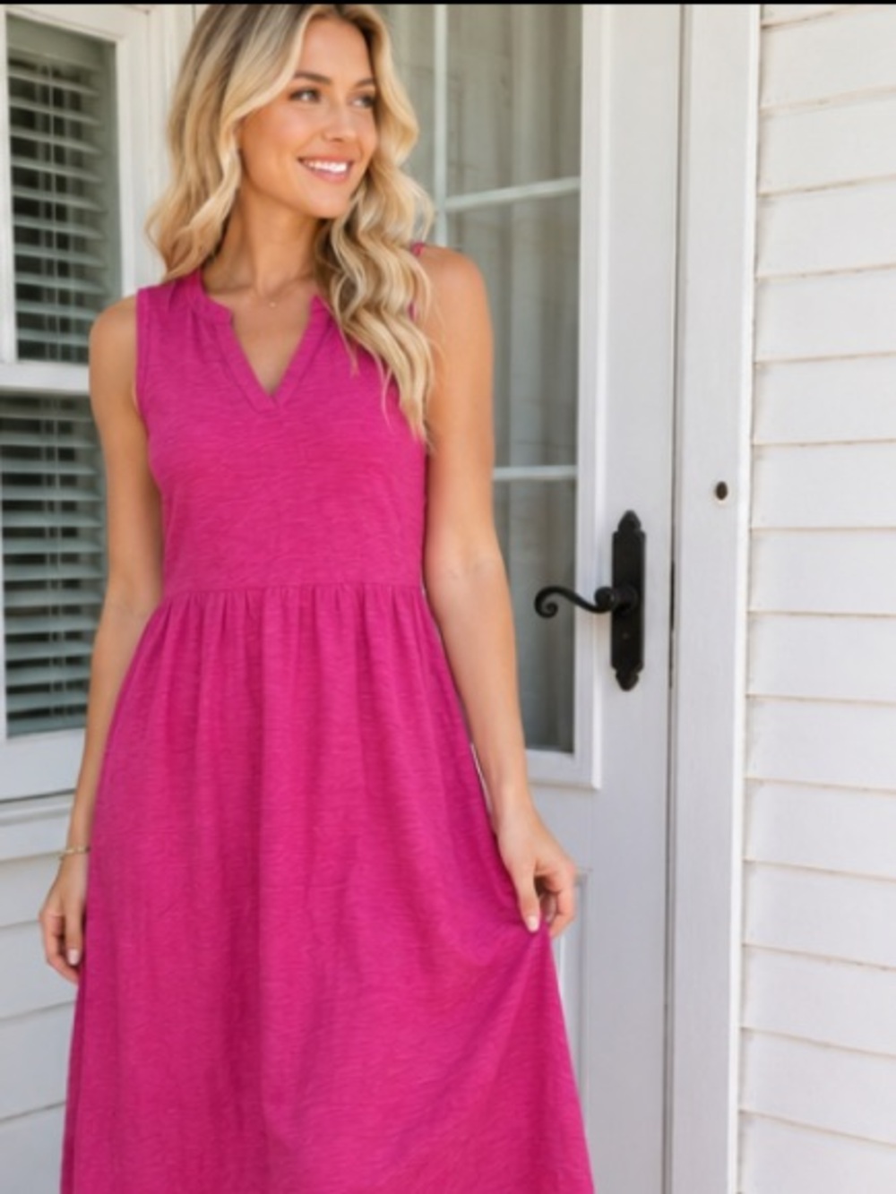 Market & Spruce Womens Pink Midi Dress Sleeveless Pockets Soft Knit M